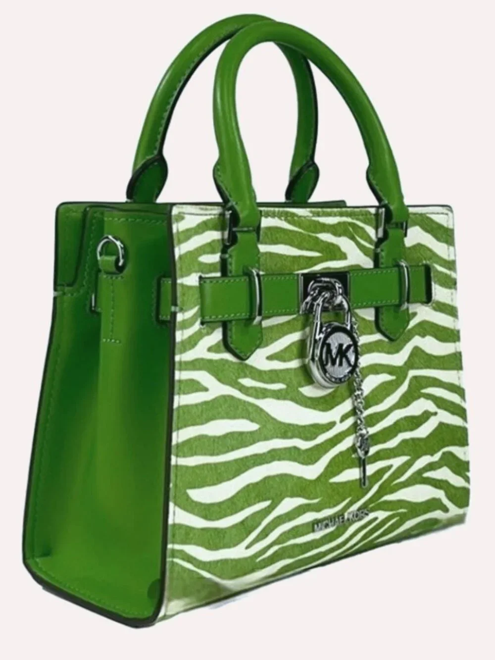 Michael Kors Hamilton Small Satchel Jungle Green Zebra Calf Hair NWT